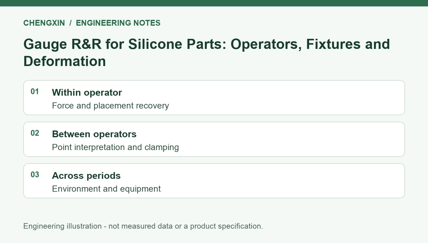 Gauge R&R for Silicone Parts: Operators, Fixtures and Deformation - engineering review overview