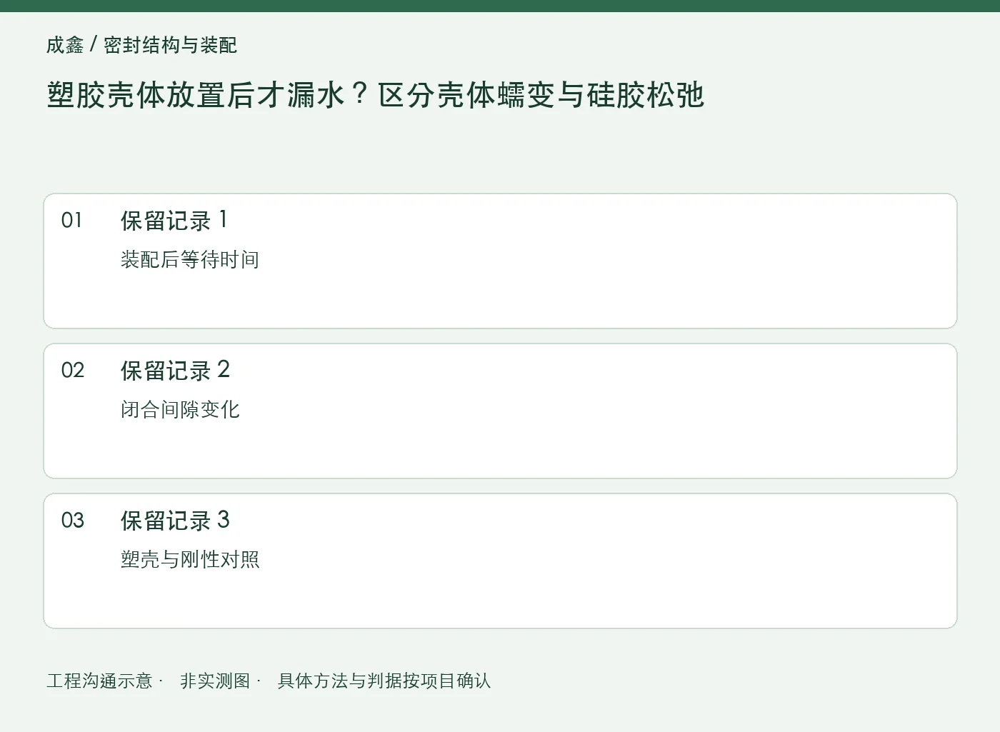 塑胶壳体放置后才漏水?区分壳体蠕变与硅胶松弛:三项记录清单