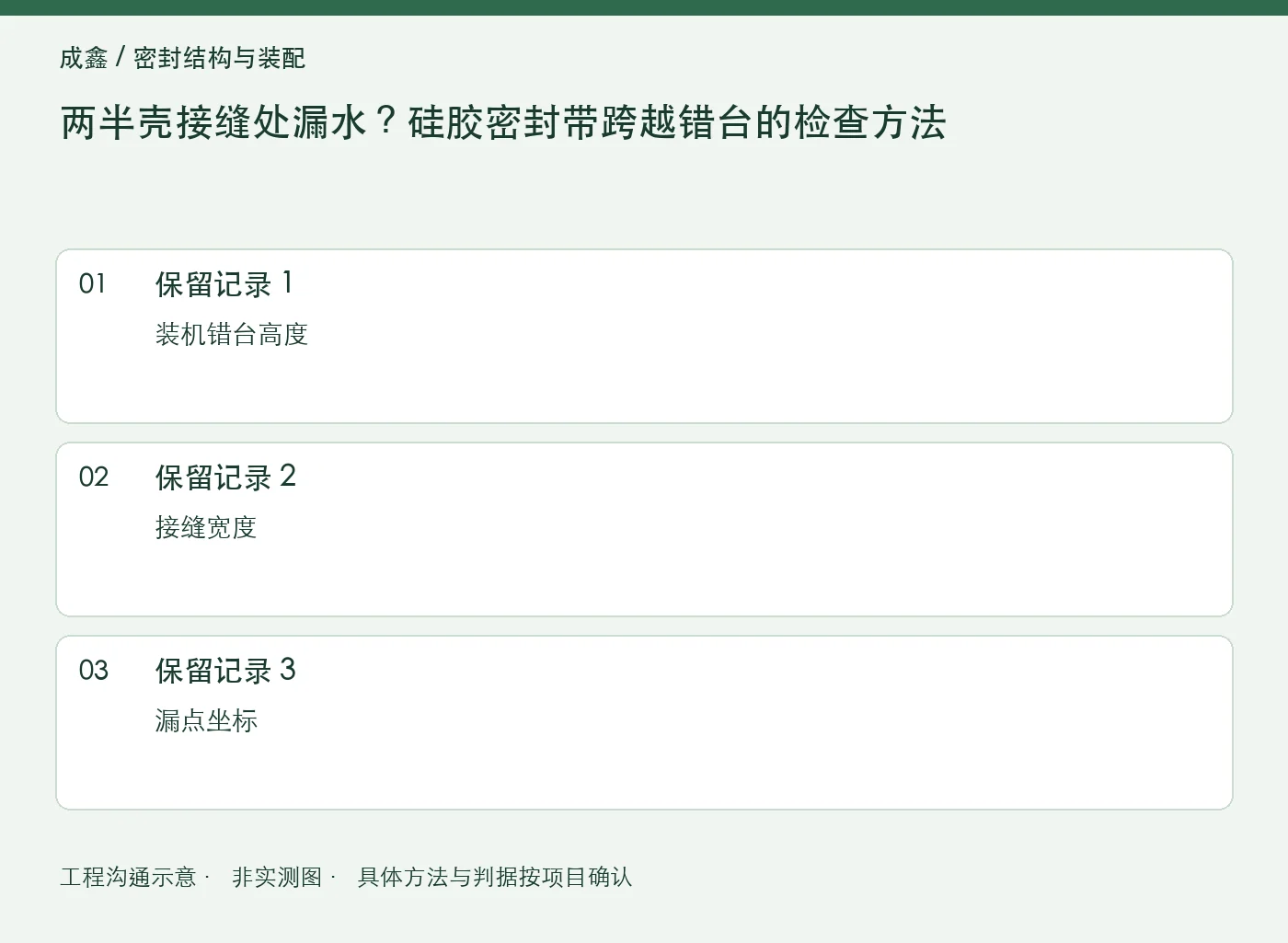 两半壳接缝处漏水?硅胶密封带跨越错台的检查方法:三项记录清单