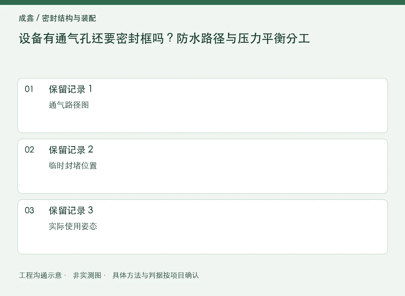 设备有通气孔还要密封框吗?防水路径与压力平衡分工:三项记录清单