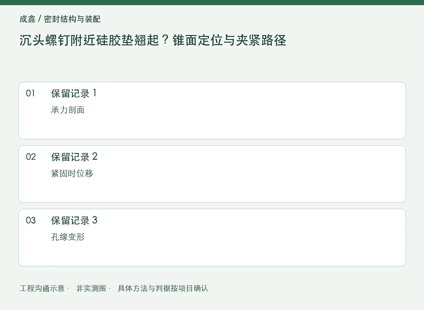 沉头螺钉附近硅胶垫翘起?锥面定位与夹紧路径:三项记录清单