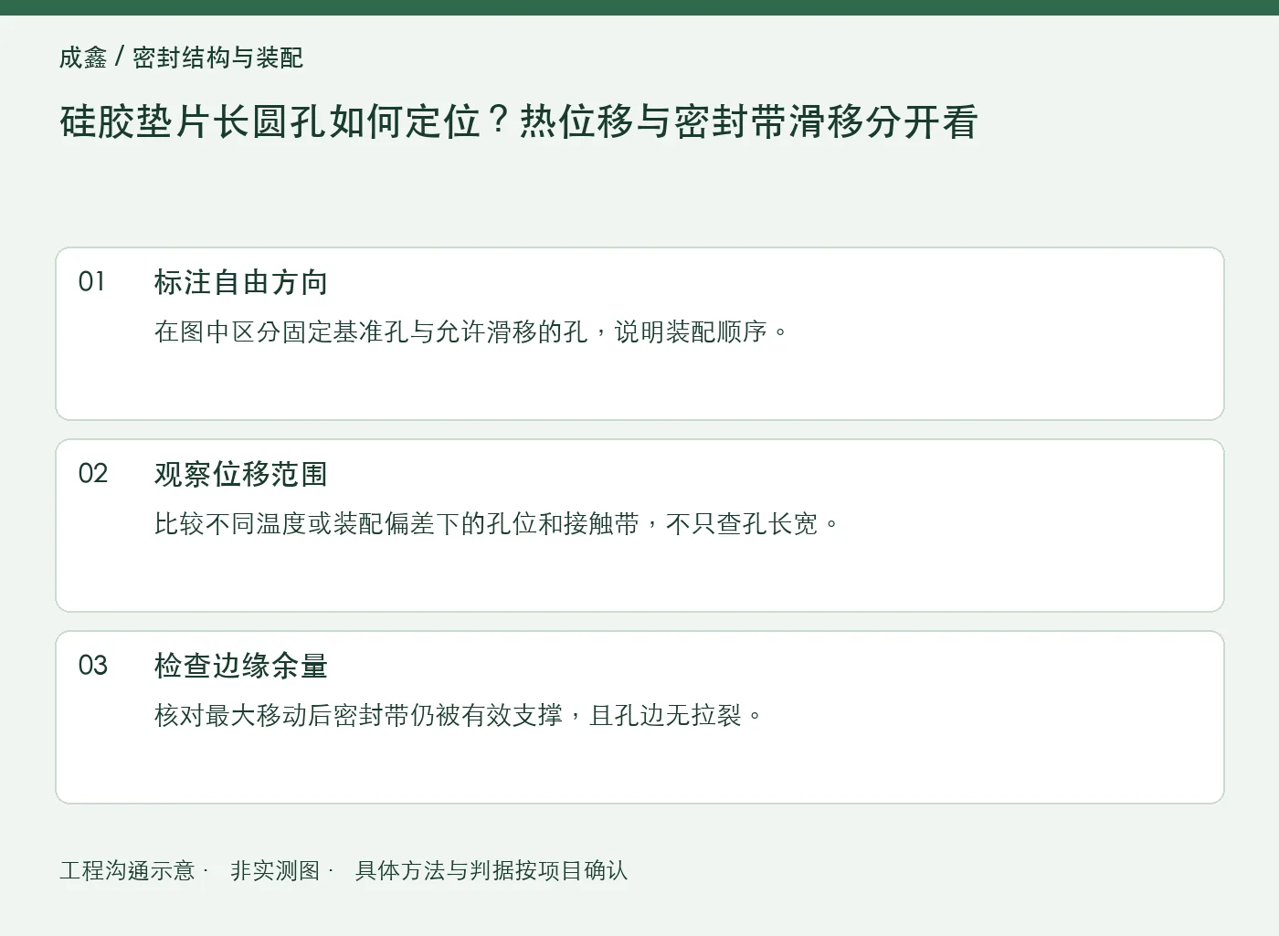 硅胶垫片长圆孔如何定位？热位移与密封带滑移分开看：工程核对示意