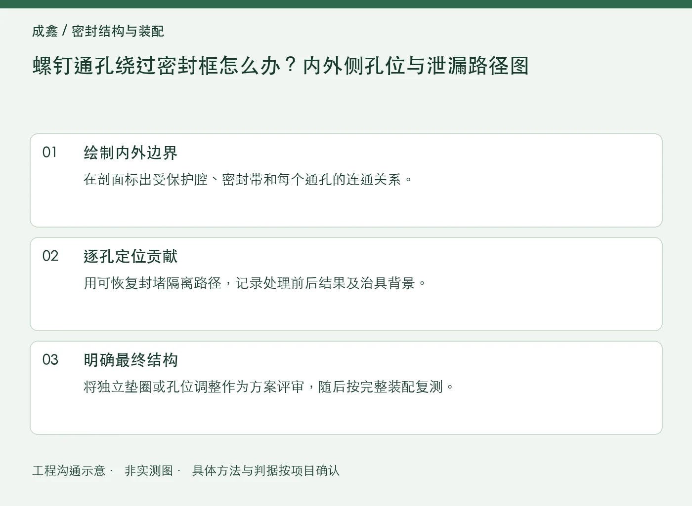 螺钉通孔绕过密封框怎么办？内外侧孔位与泄漏路径图：工程核对示意