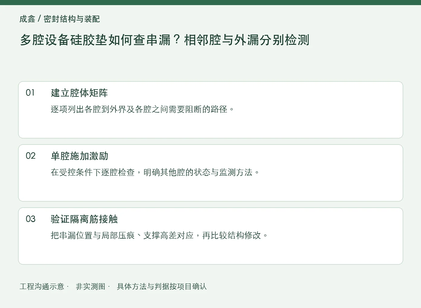多腔设备硅胶垫如何查串漏？相邻腔与外漏分别检测：工程核对示意