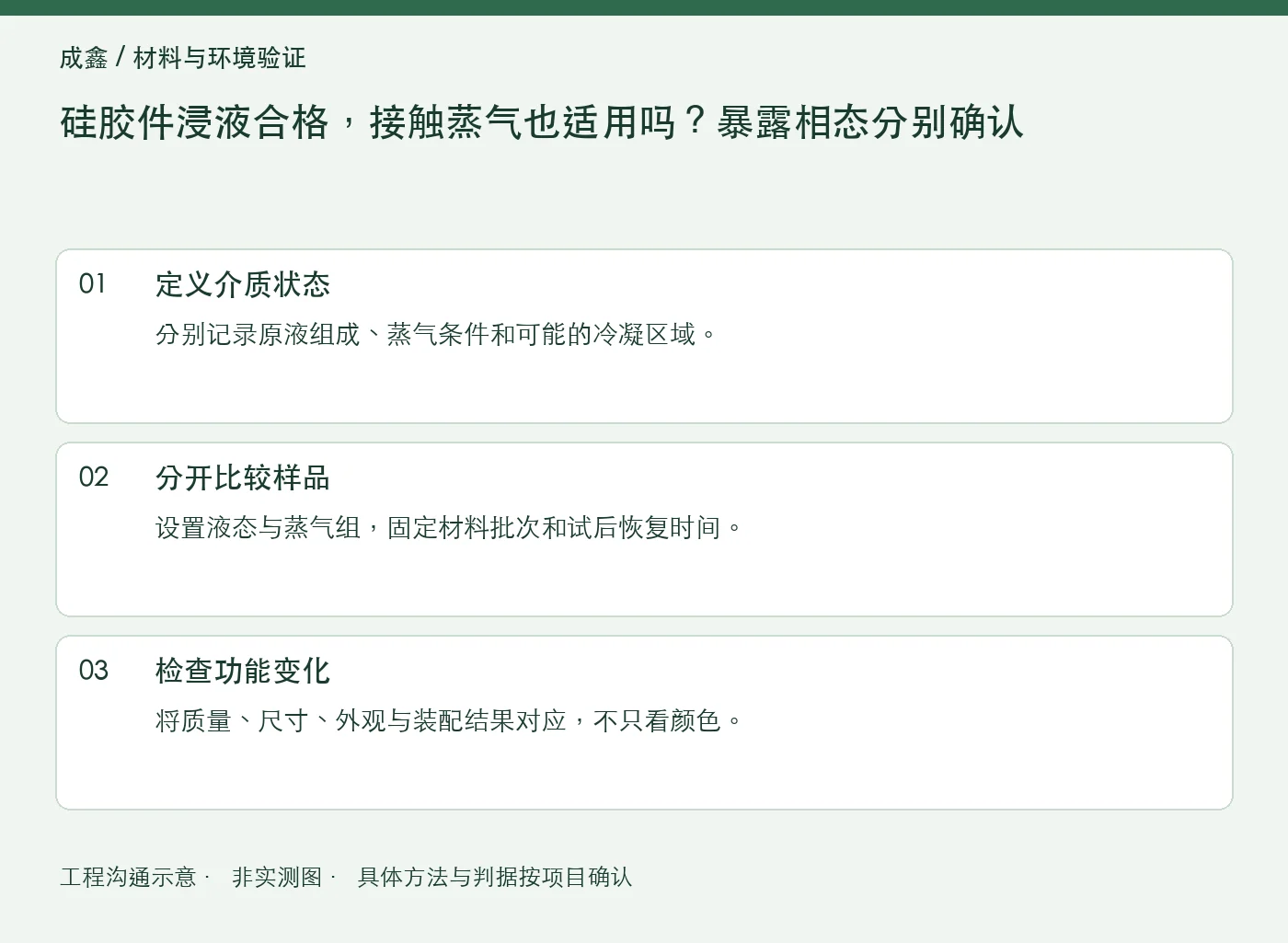 硅胶件浸液合格，接触蒸气也适用吗？暴露相态分别确认：工程核对示意