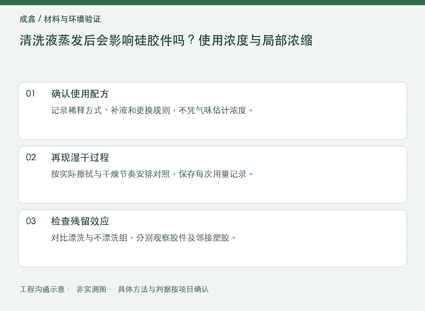 清洗液蒸发后会影响硅胶件吗？使用浓度与局部浓缩：工程核对示意