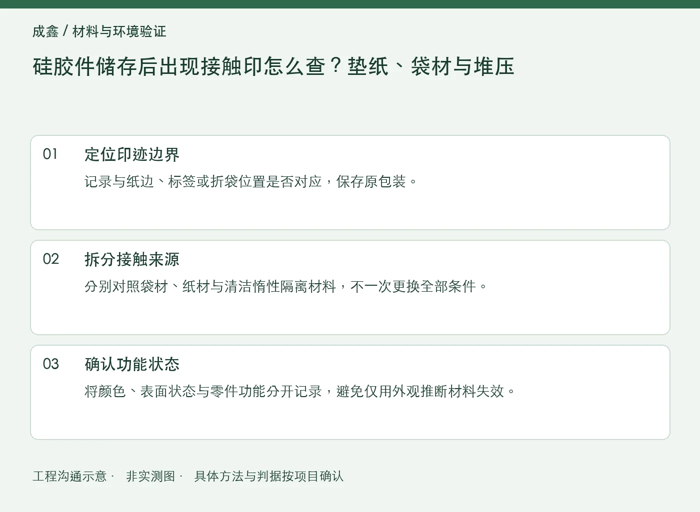 硅胶件储存后出现接触印怎么查？垫纸、袋材与堆压：工程核对示意