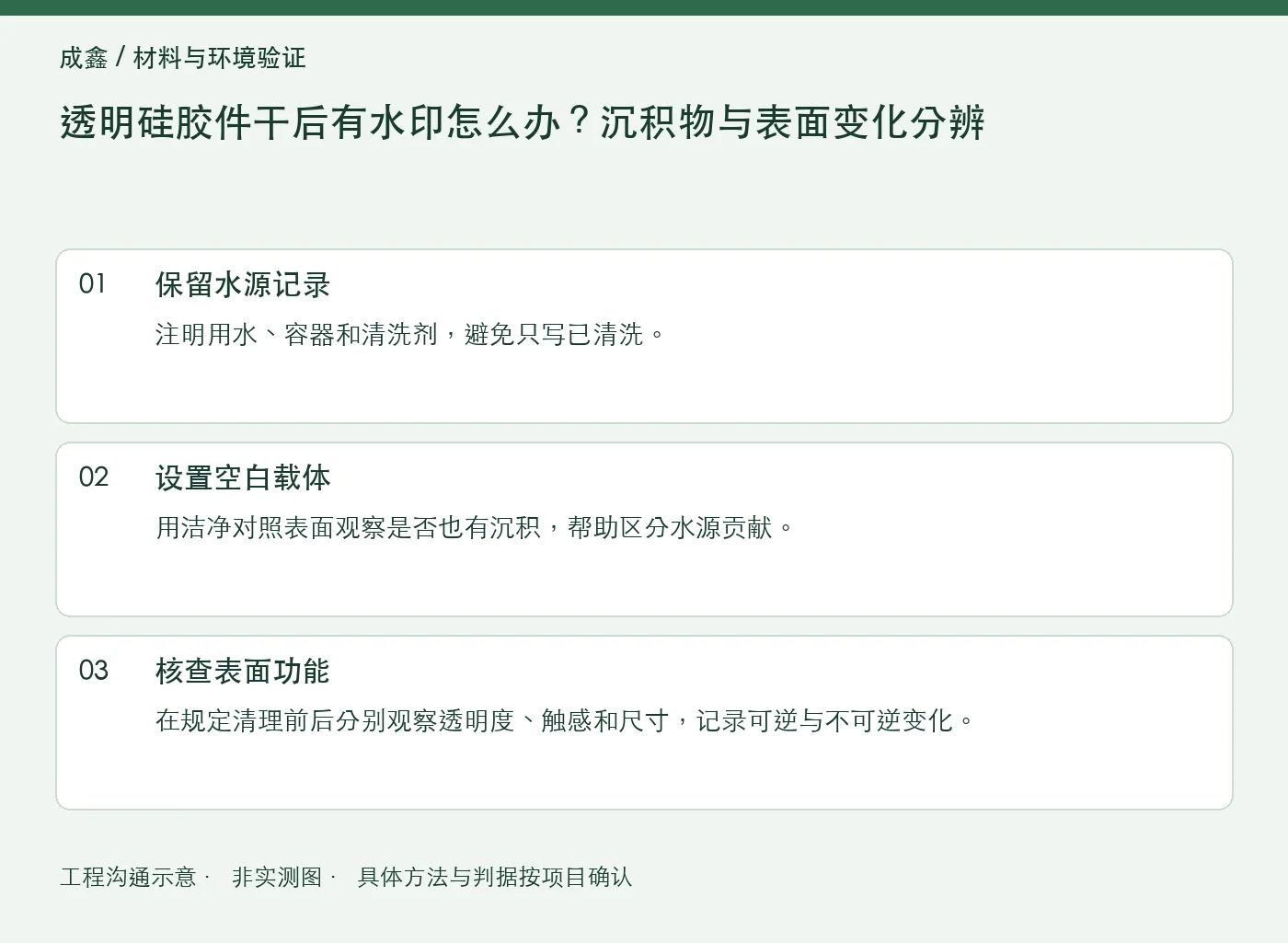 透明硅胶件干后有水印怎么办？沉积物与表面变化分辨：工程核对示意