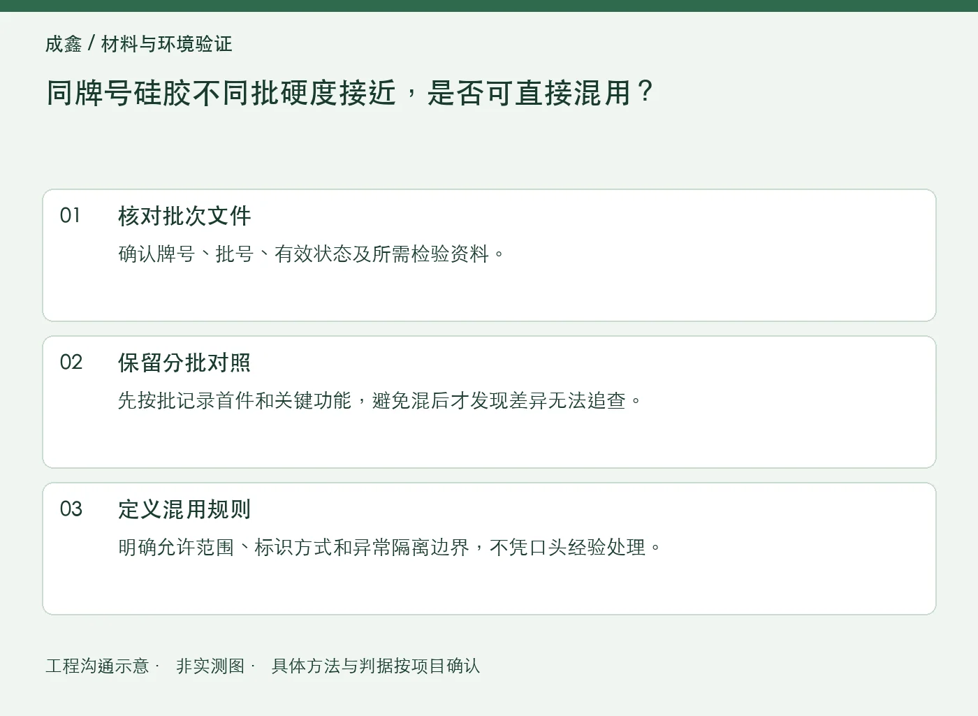 同牌号硅胶不同批硬度接近，是否可直接混用？：工程核对示意