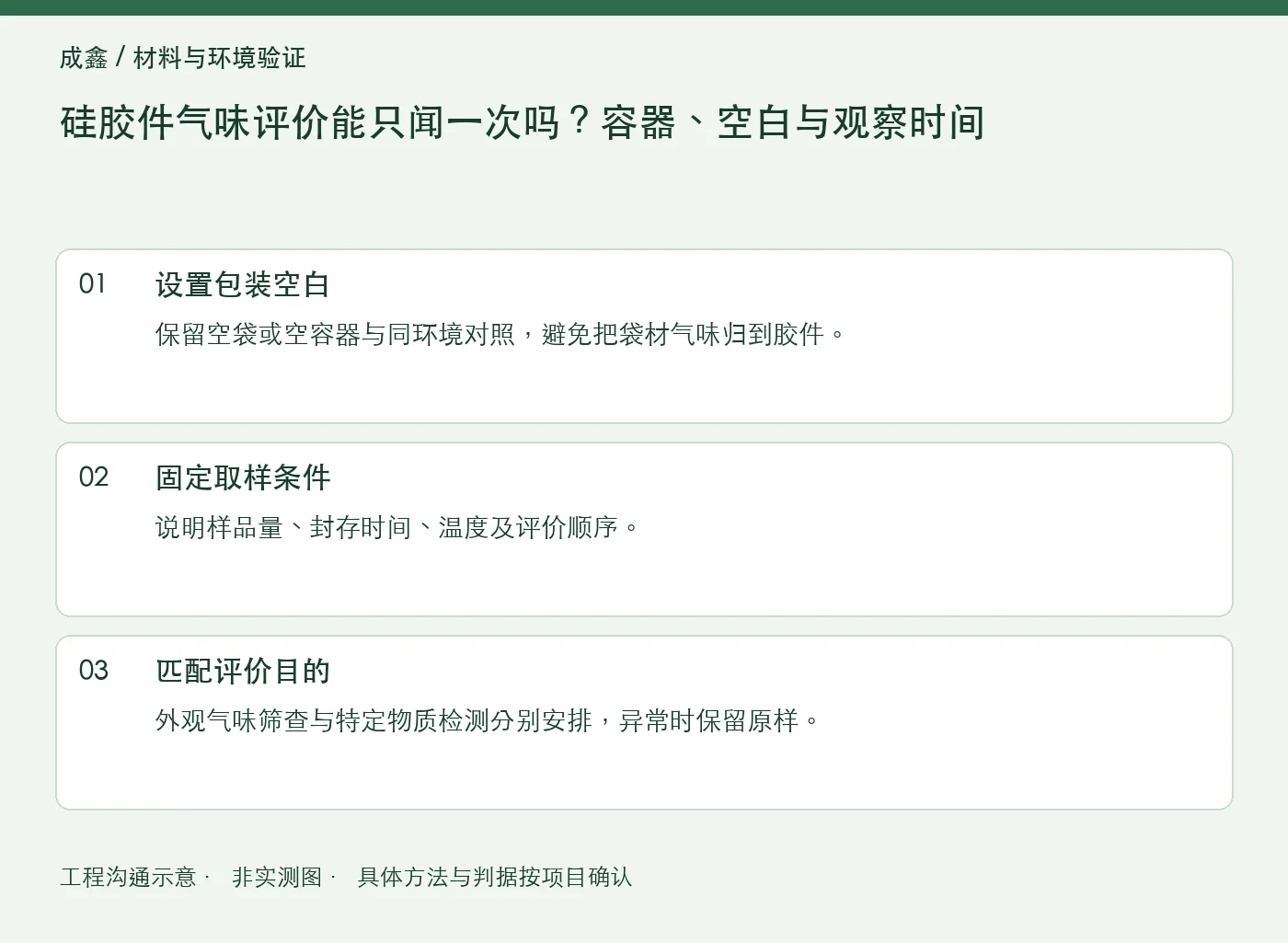 硅胶件气味评价能只闻一次吗？容器、空白与观察时间：工程核对示意