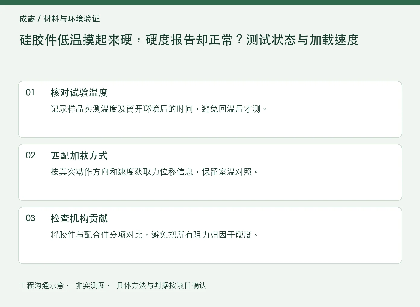 硅胶件低温摸起来硬，硬度报告却正常？测试状态与加载速度：工程核对示意