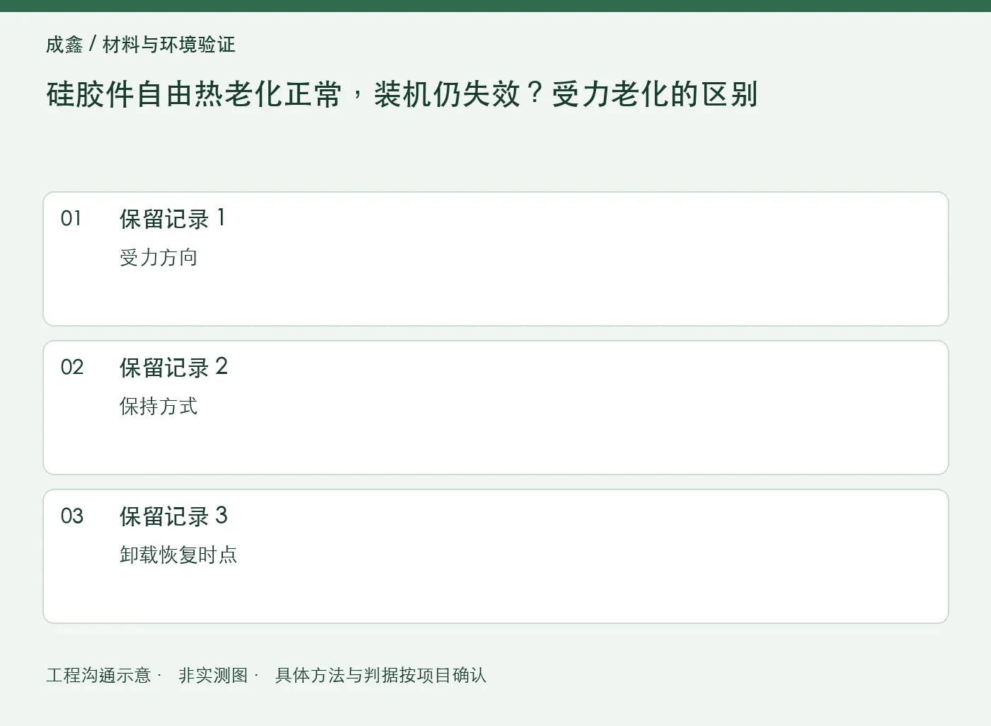 硅胶件自由热老化正常,装机仍失效?受力老化的区别:三项记录清单
