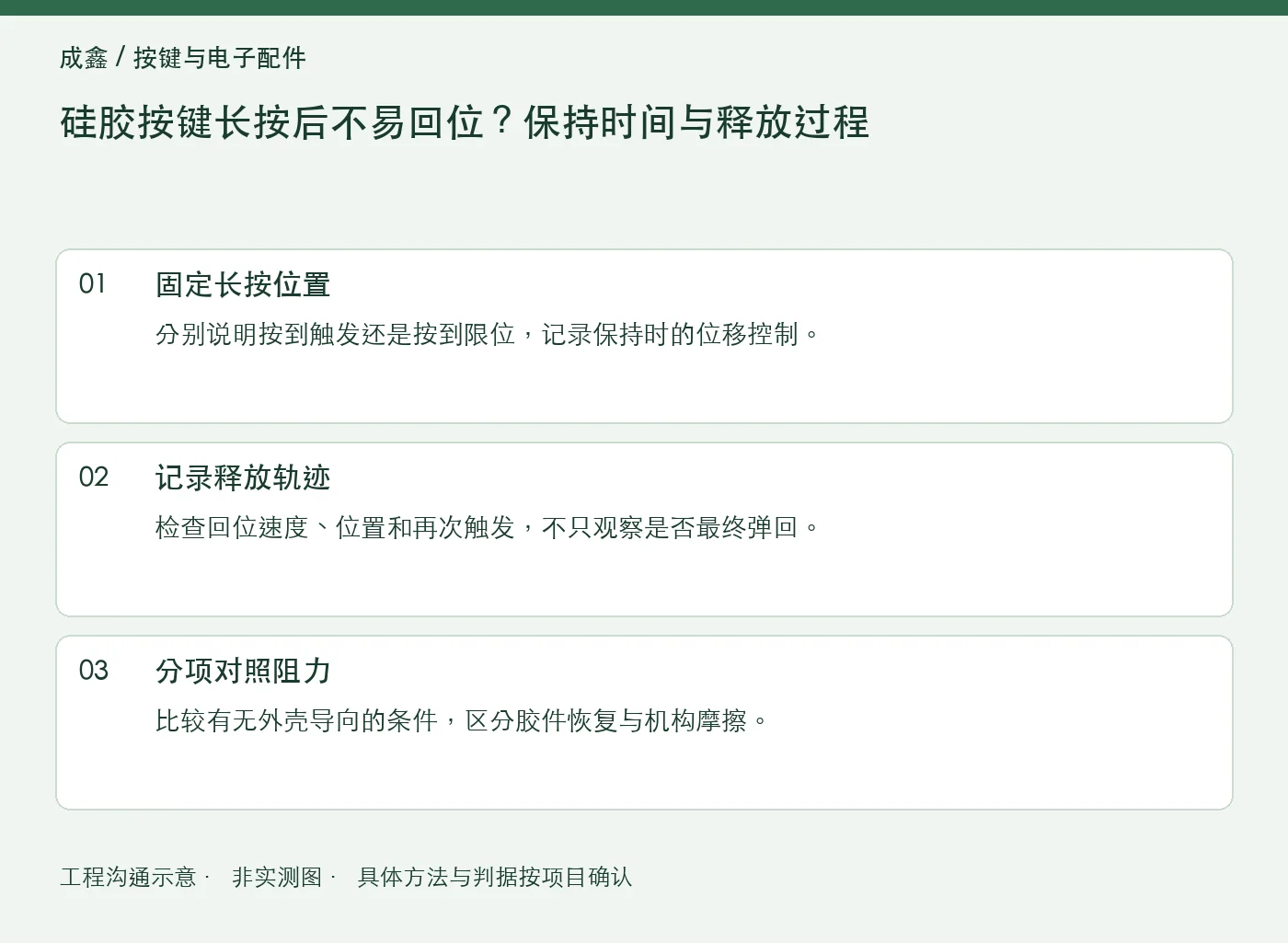 硅胶按键长按后不易回位？保持时间与释放过程：工程核对示意