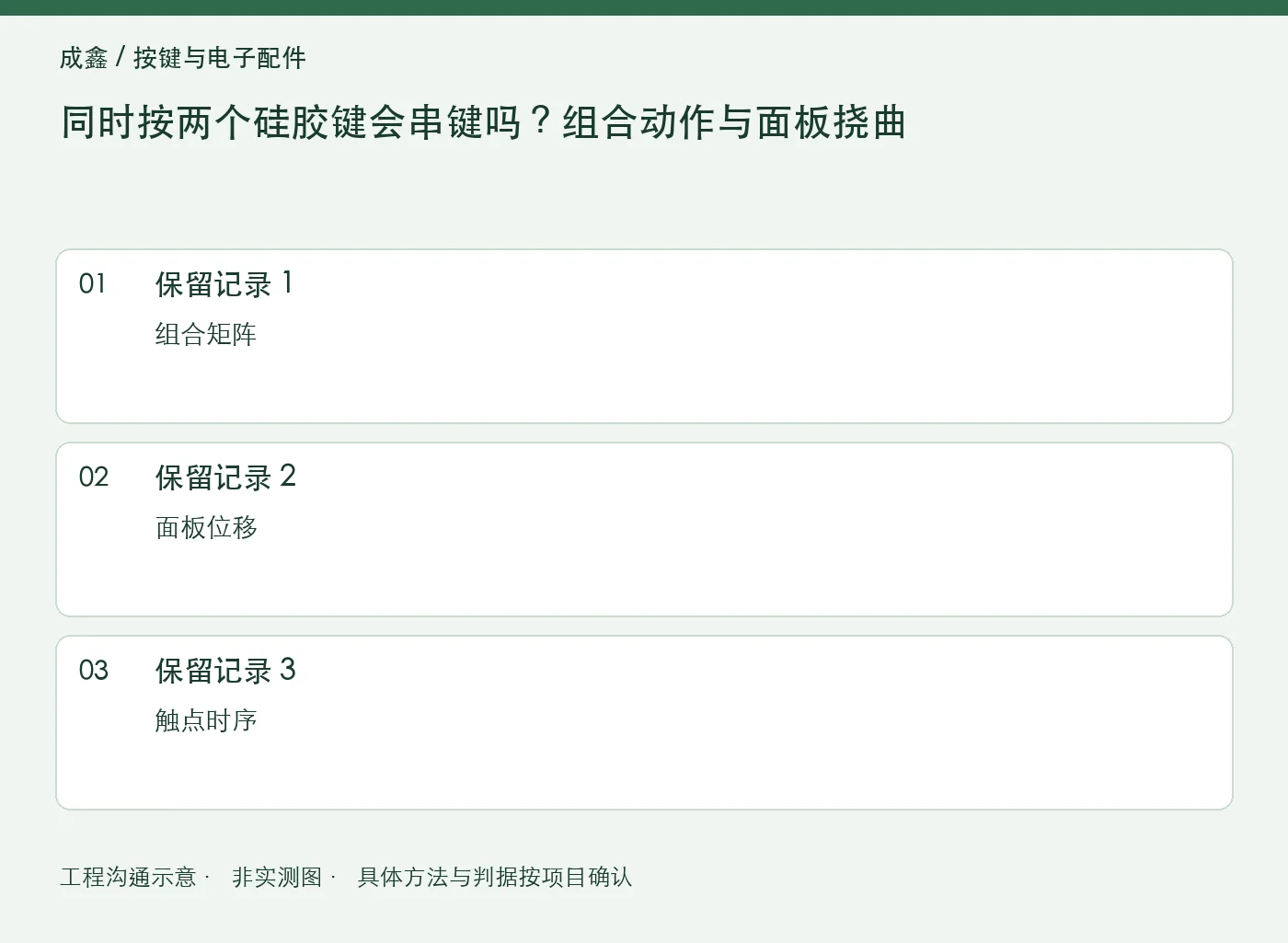 同时按两个硅胶键会串键吗?组合动作与面板挠曲:三项记录清单