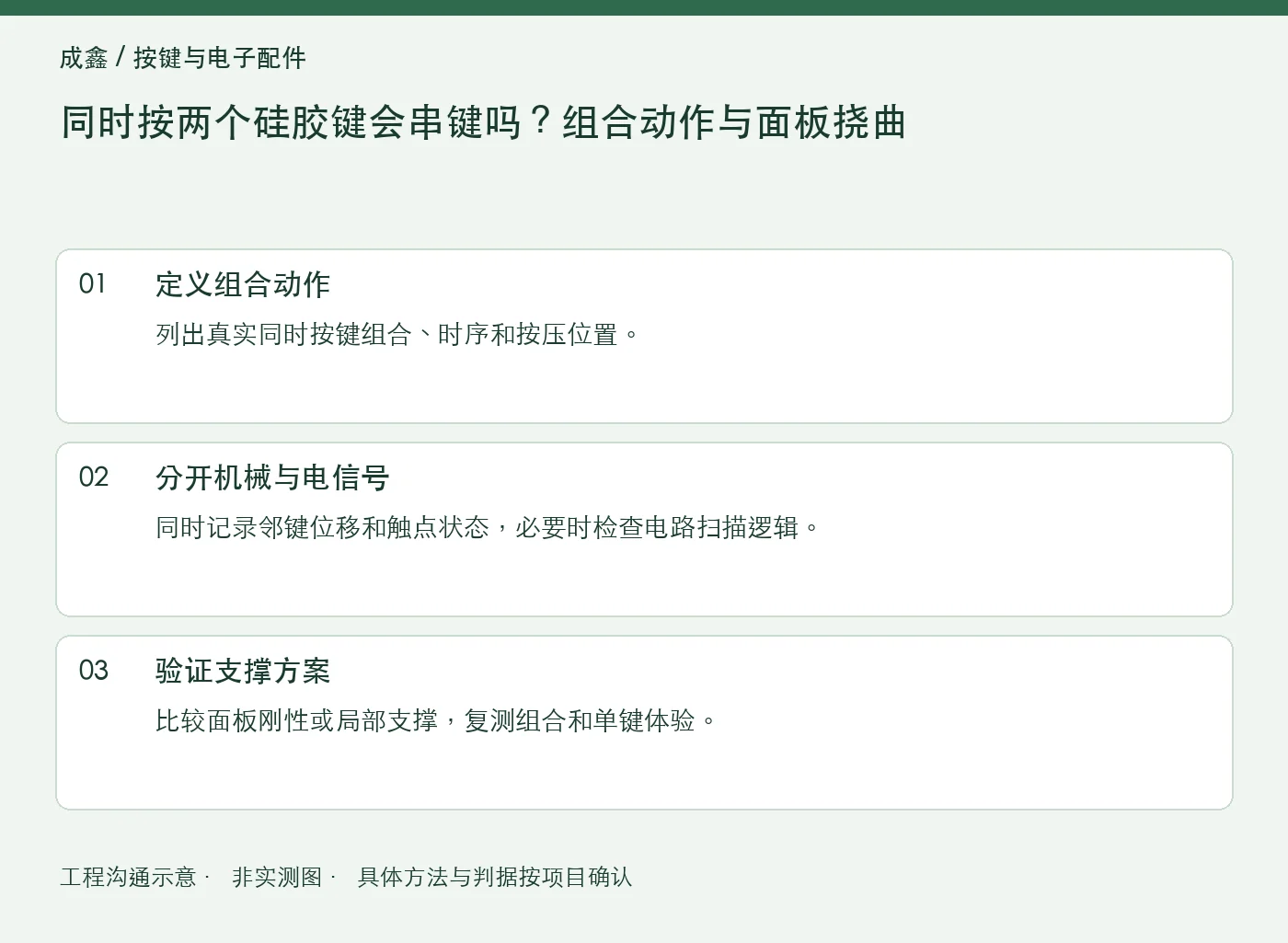 同时按两个硅胶键会串键吗？组合动作与面板挠曲：工程核对示意
