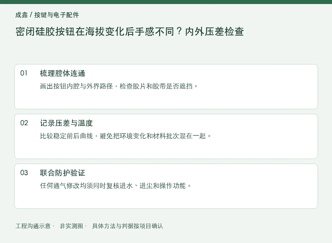 密闭硅胶按钮在海拔变化后手感不同？内外压差检查：工程核对示意