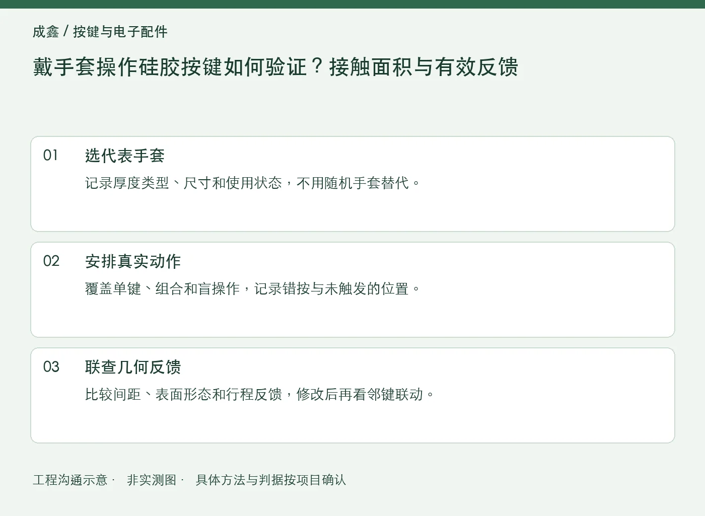 戴手套操作硅胶按键如何验证？接触面积与有效反馈：工程核对示意