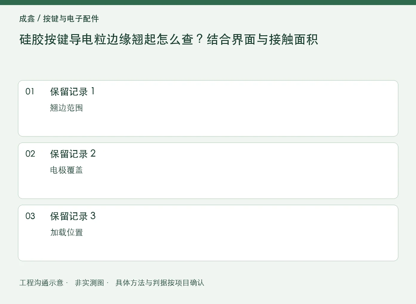硅胶按键导电粒边缘翘起怎么查?结合界面与接触面积:三项记录清单