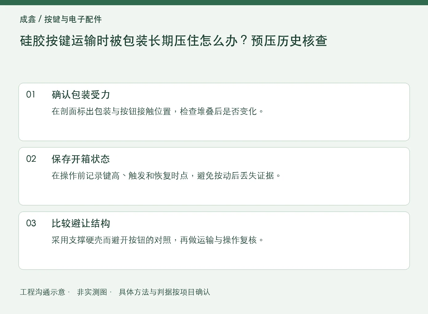 硅胶按键运输时被包装长期压住怎么办？预压历史核查：工程核对示意