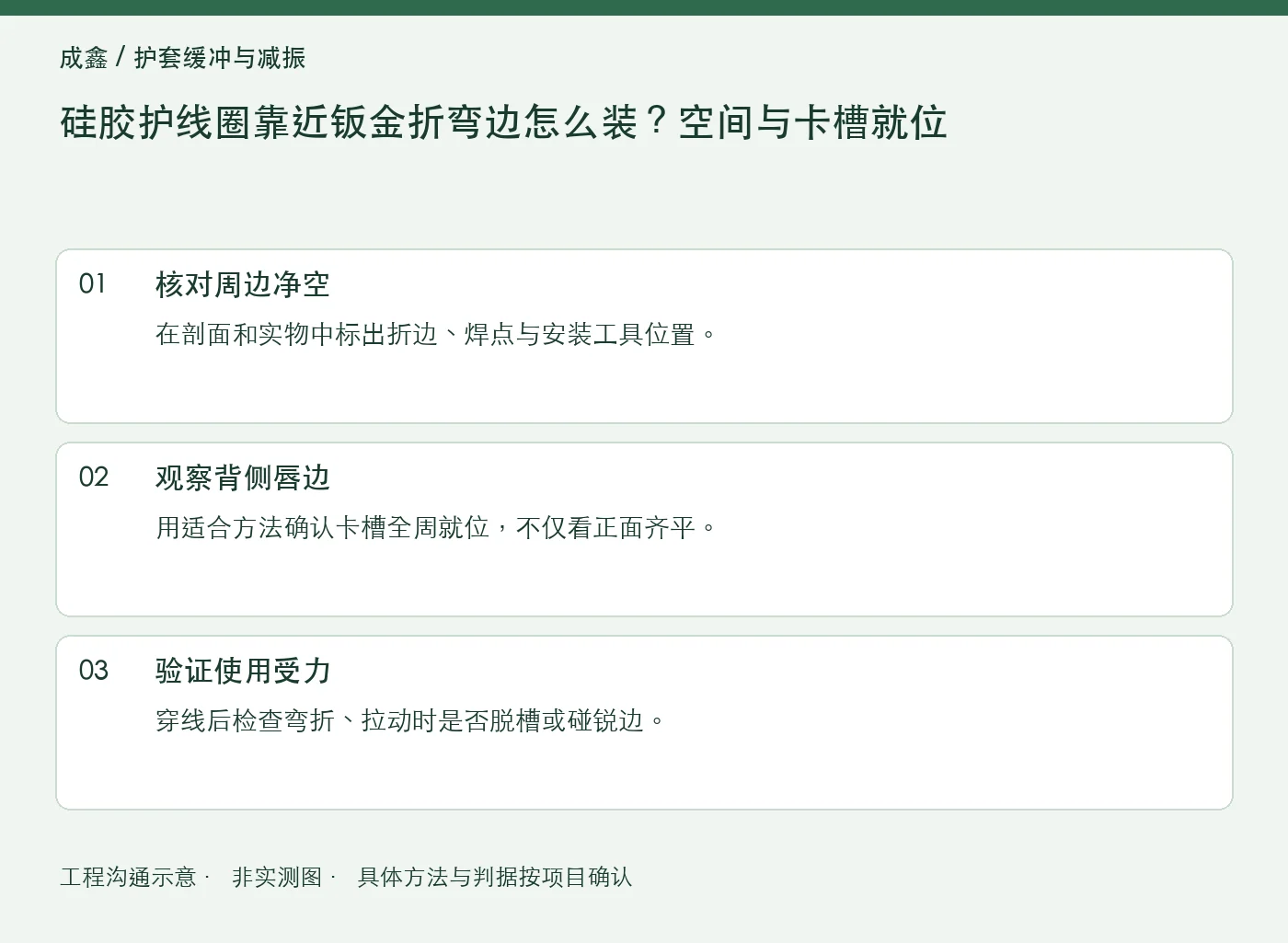 硅胶护线圈靠近钣金折弯边怎么装？空间与卡槽就位：工程核对示意