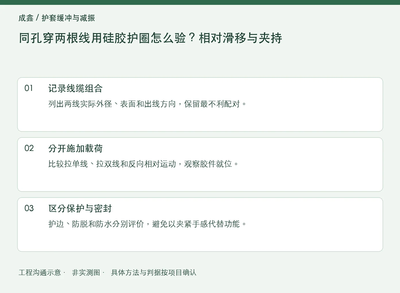 同孔穿两根线用硅胶护圈怎么验？相对滑移与夹持：工程核对示意