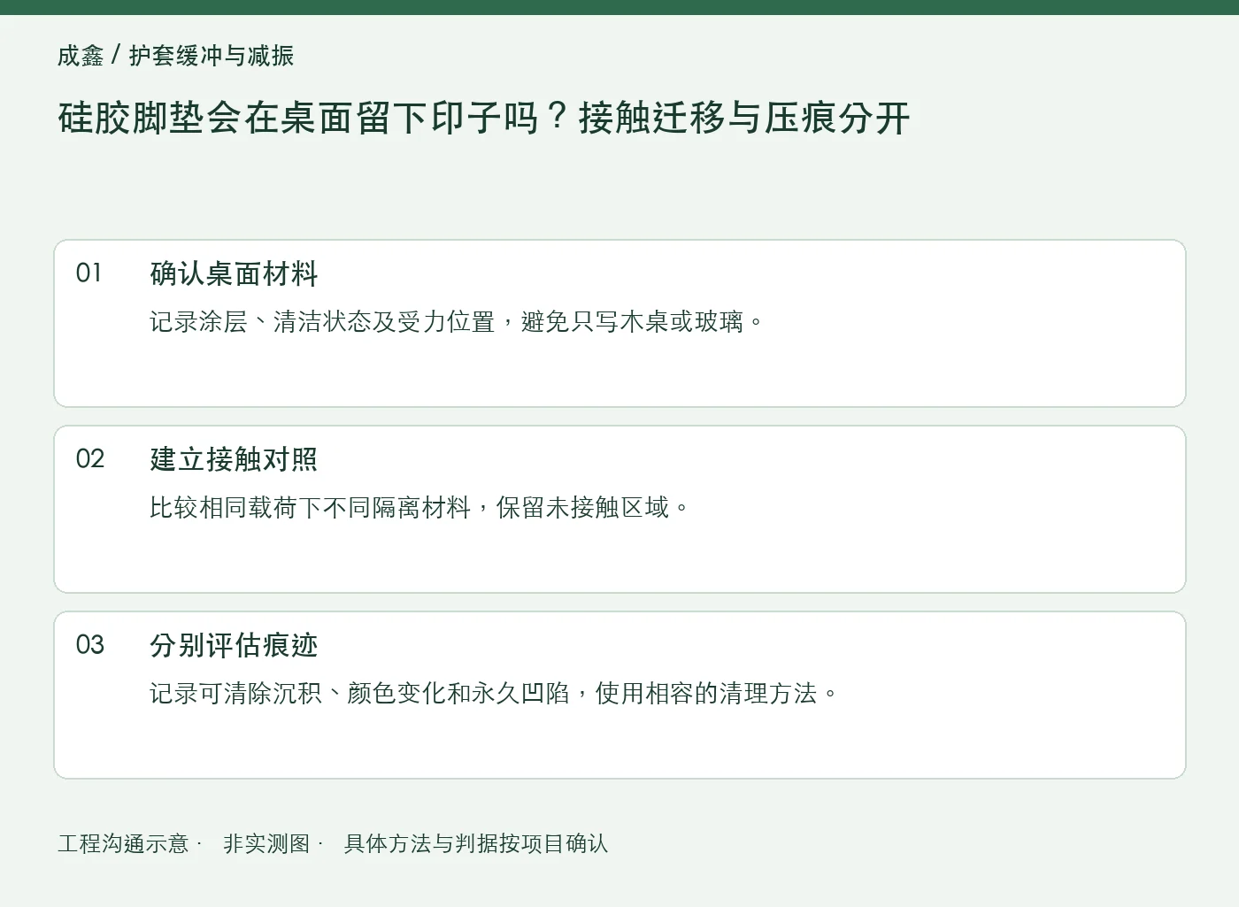 硅胶脚垫会在桌面留下印子吗？接触迁移与压痕分开：工程核对示意