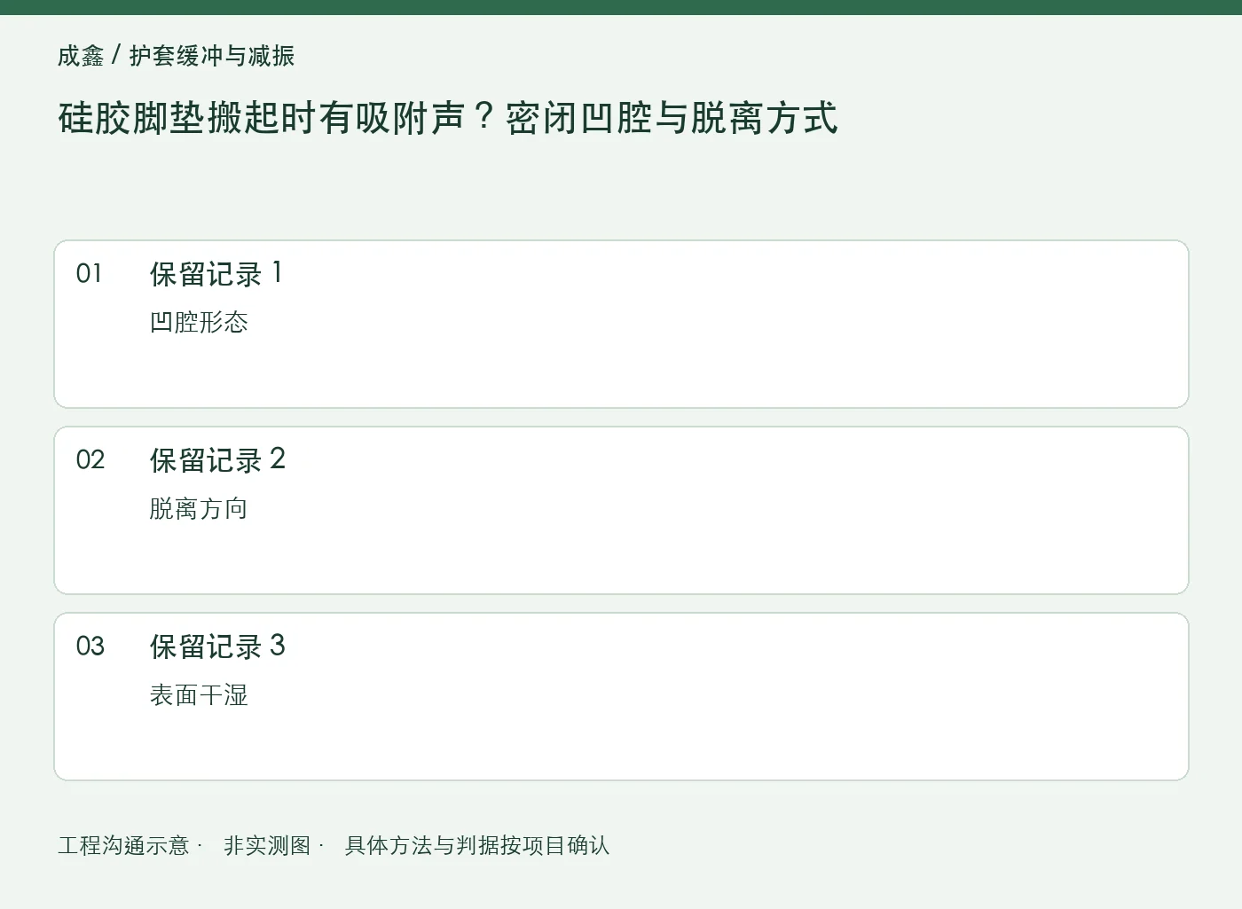 硅胶脚垫搬起时有吸附声?密闭凹腔与脱离方式:三项记录清单