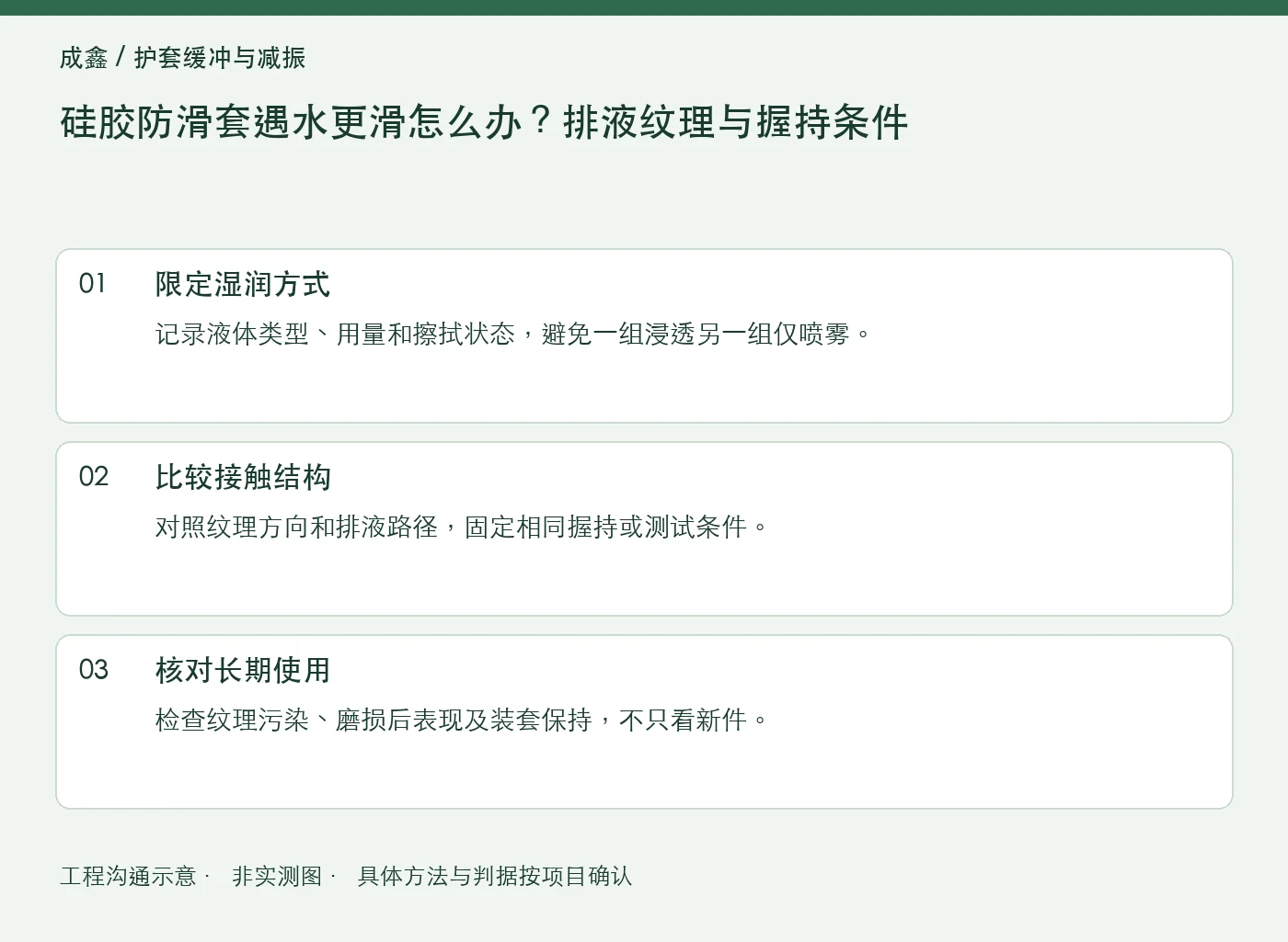 硅胶防滑套遇水更滑怎么办？排液纹理与握持条件：工程核对示意