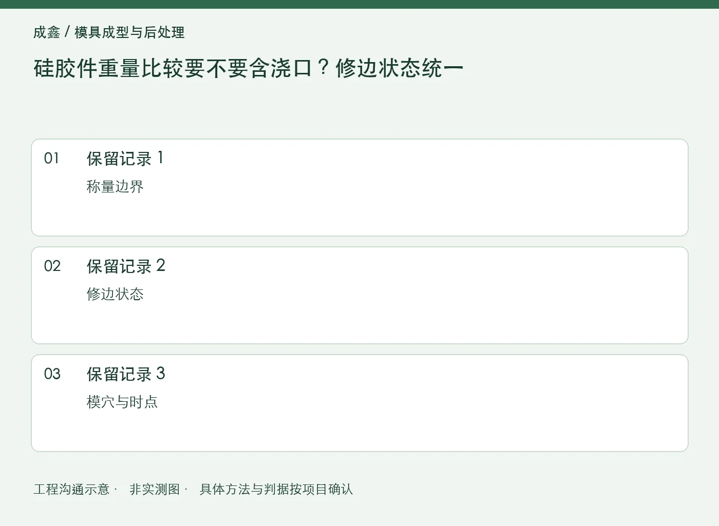 硅胶件重量比较要不要含浇口?修边状态统一:三项记录清单
