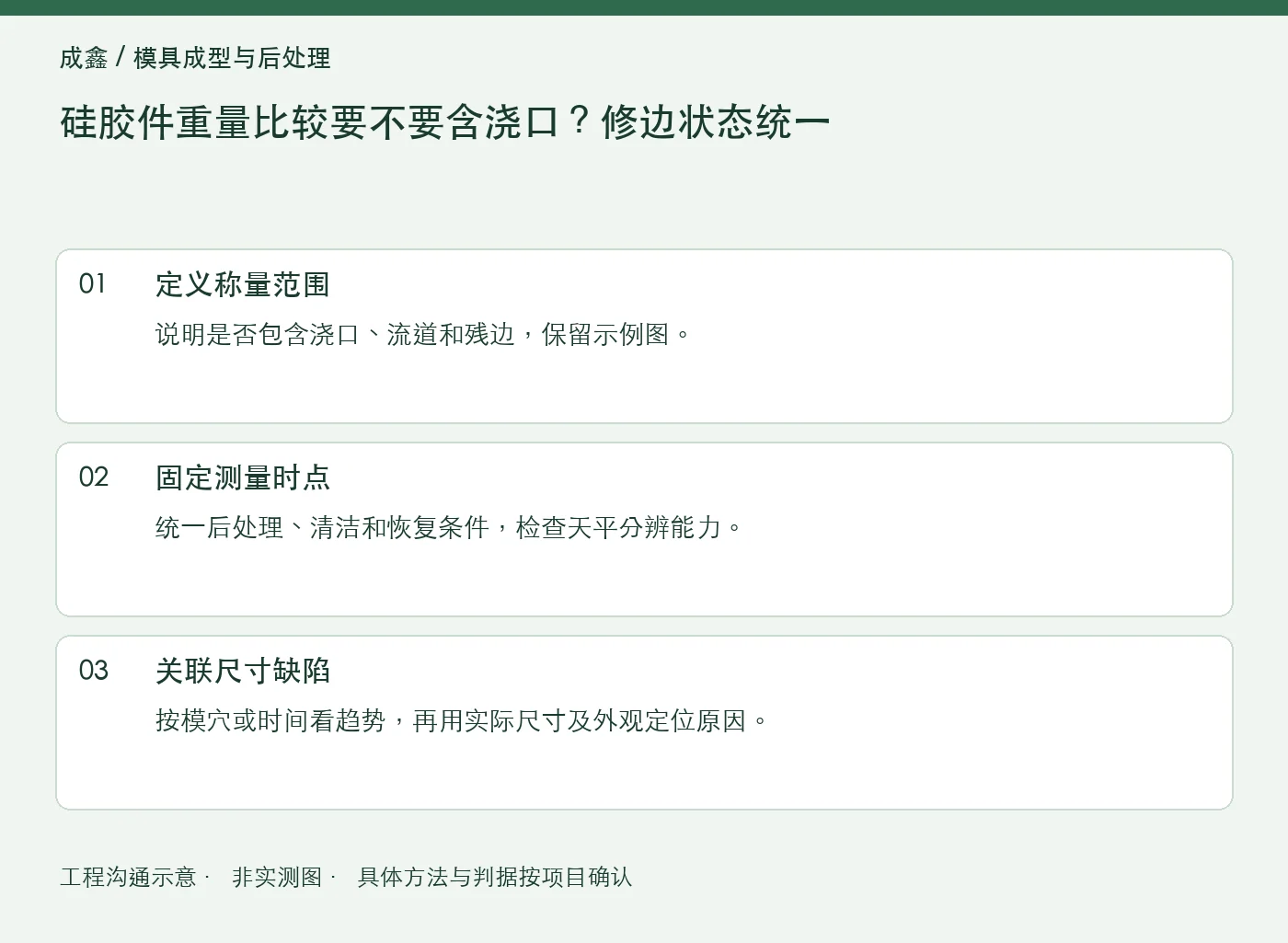 硅胶件重量比较要不要含浇口？修边状态统一：工程核对示意
