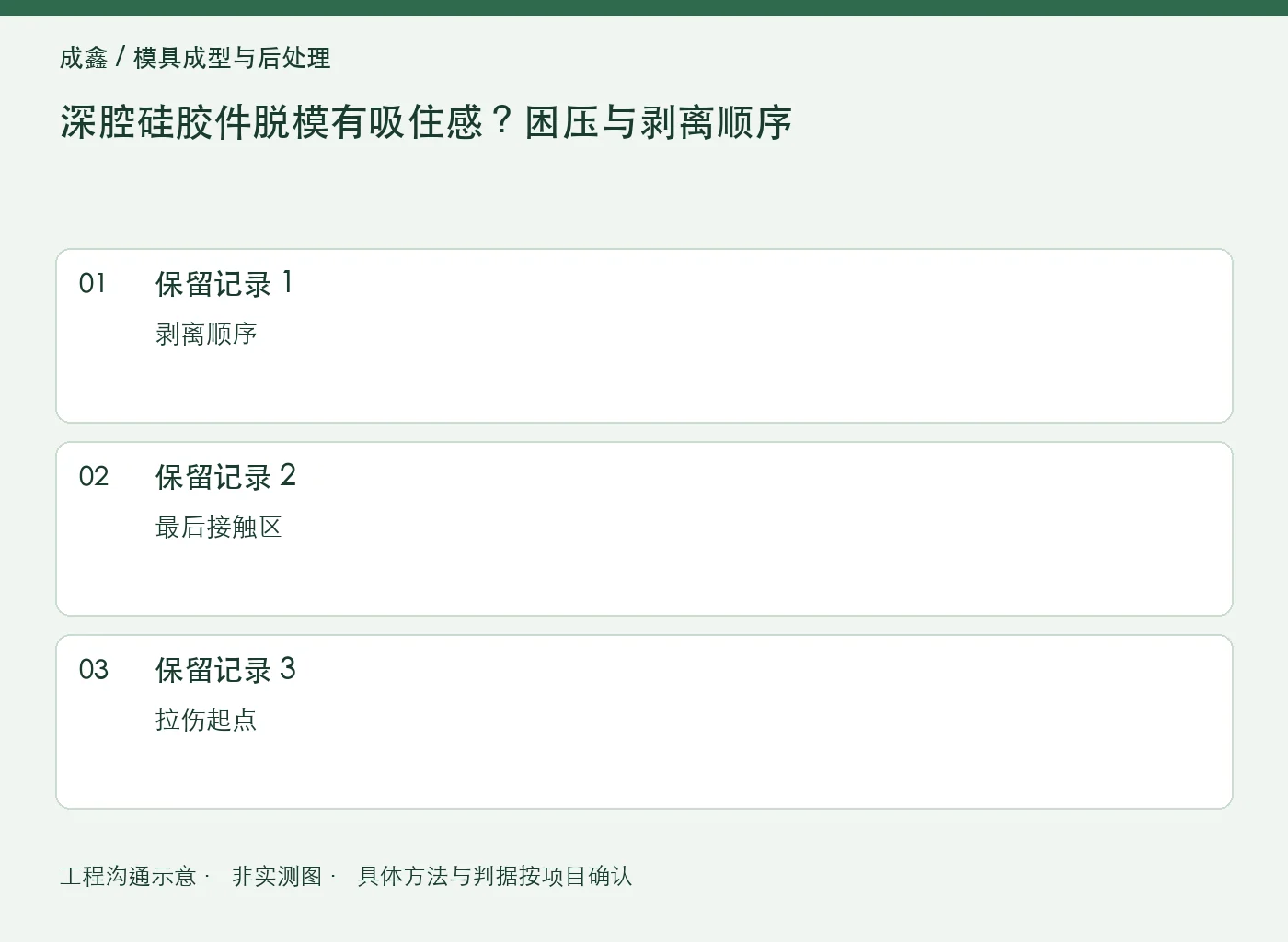 深腔硅胶件脱模有吸住感?困压与剥离顺序:三项记录清单