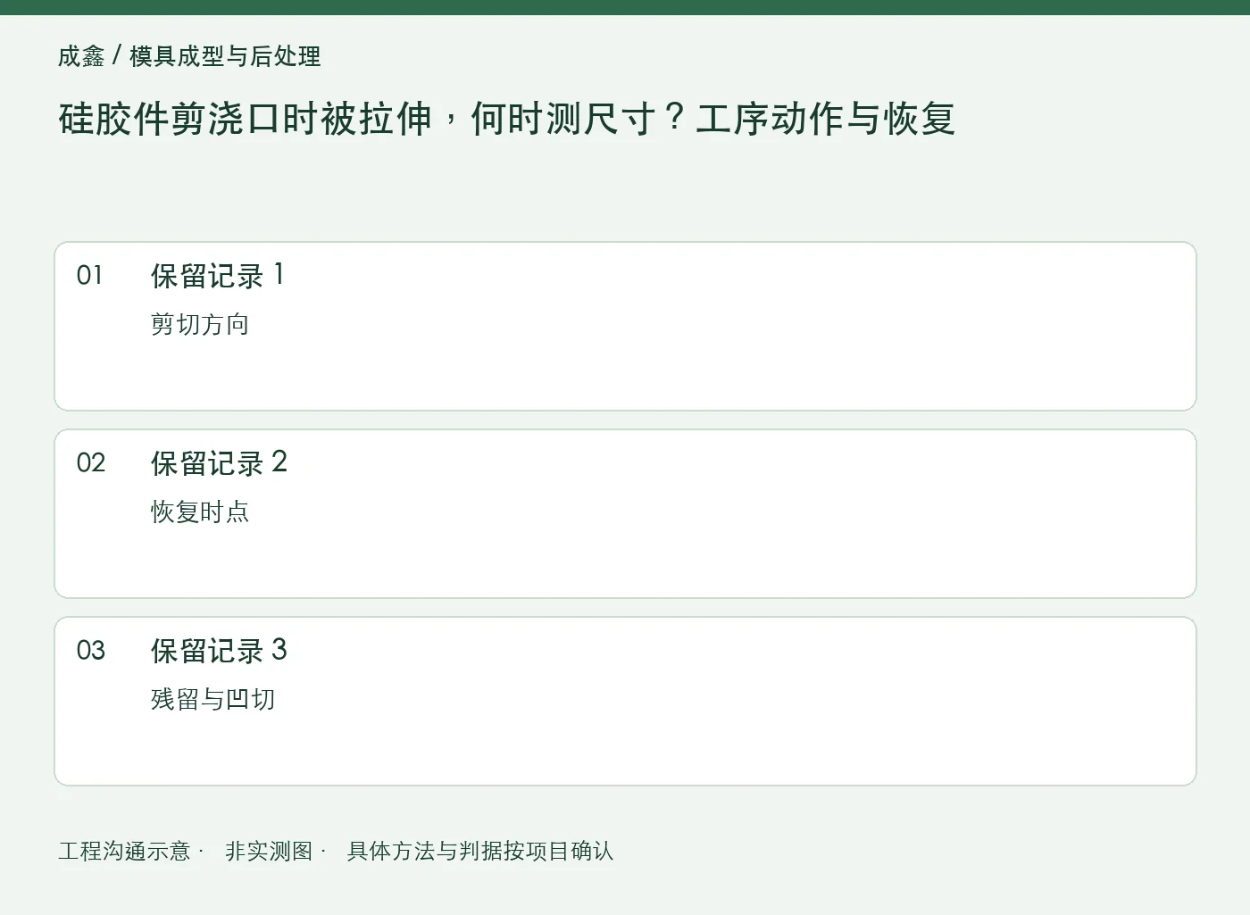 硅胶件剪浇口时被拉伸,何时测尺寸?工序动作与恢复:三项记录清单