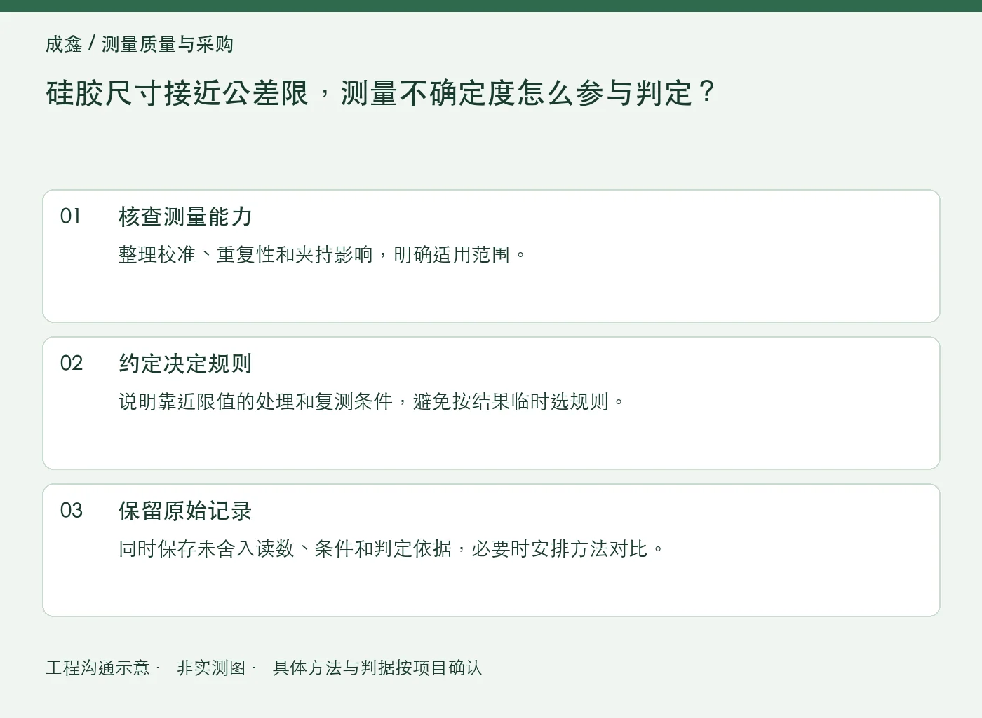 硅胶尺寸接近公差限，测量不确定度怎么参与判定？：工程核对示意