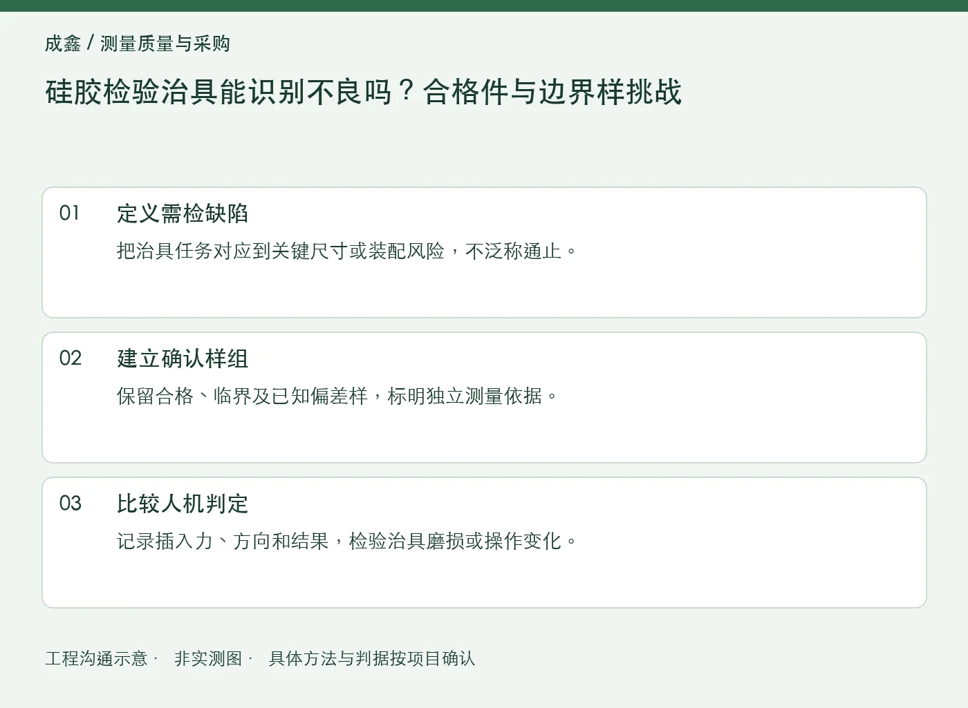 硅胶检验治具能识别不良吗？合格件与边界样挑战：工程核对示意