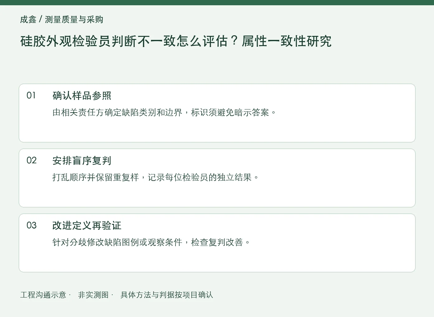 硅胶外观检验员判断不一致怎么评估？属性一致性研究：工程核对示意