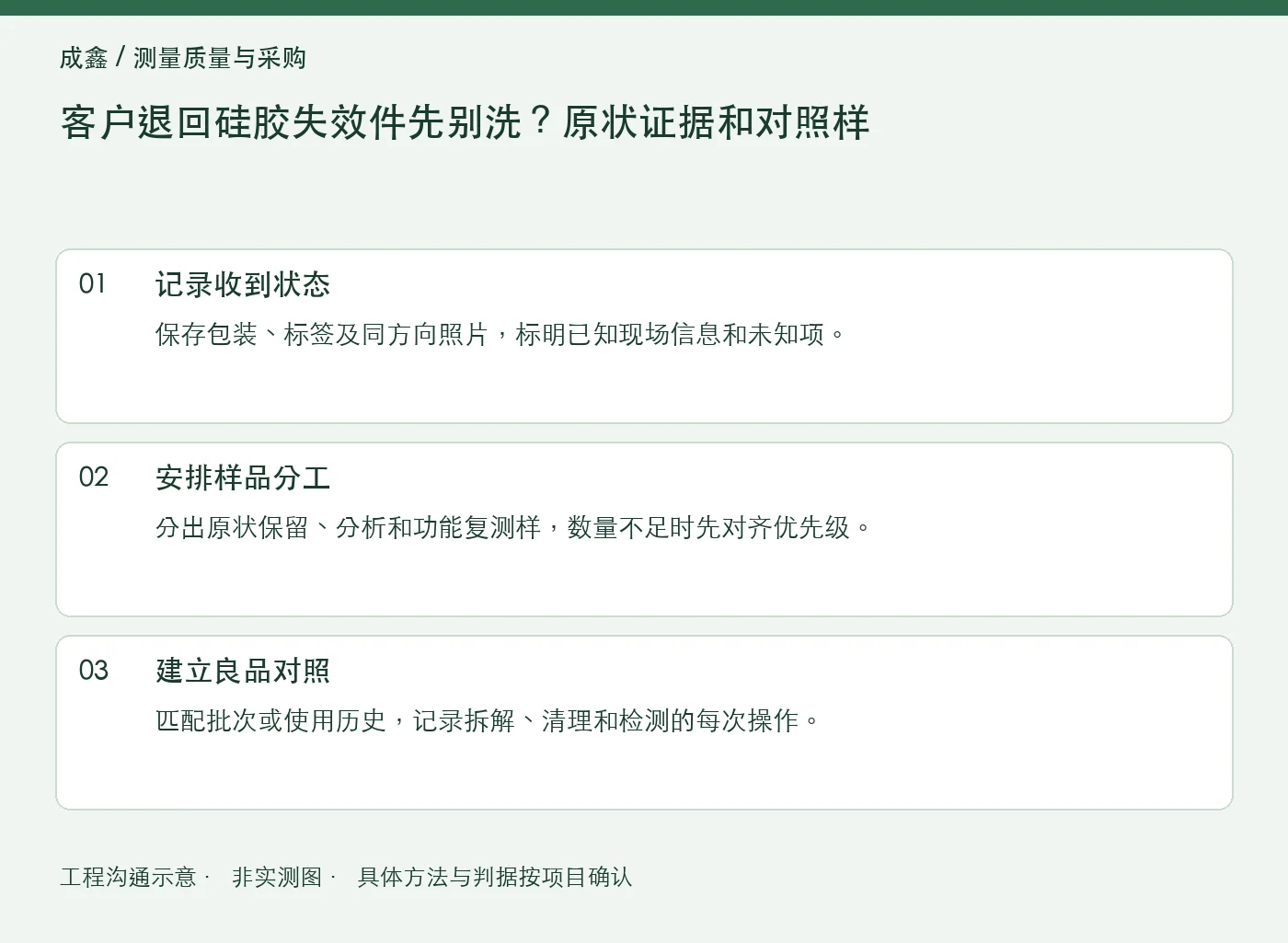 客户退回硅胶失效件先别洗？原状证据和对照样：工程核对示意