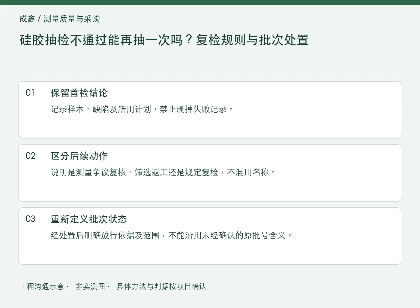 硅胶抽检不通过能再抽一次吗？复检规则与批次处置：工程核对示意
