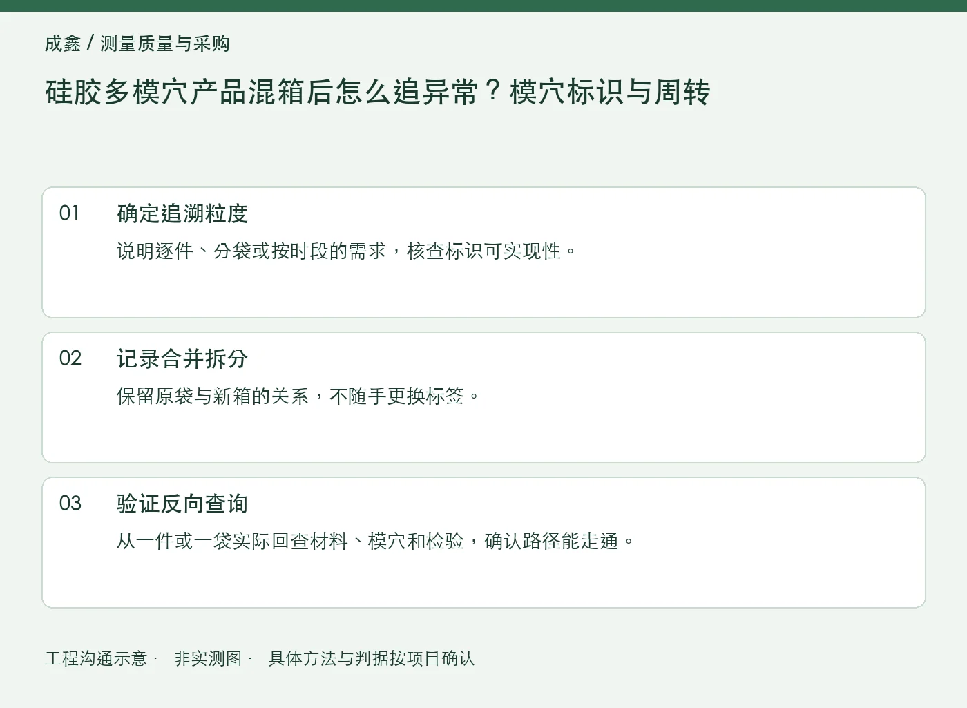 硅胶多模穴产品混箱后怎么追异常？模穴标识与周转：工程核对示意