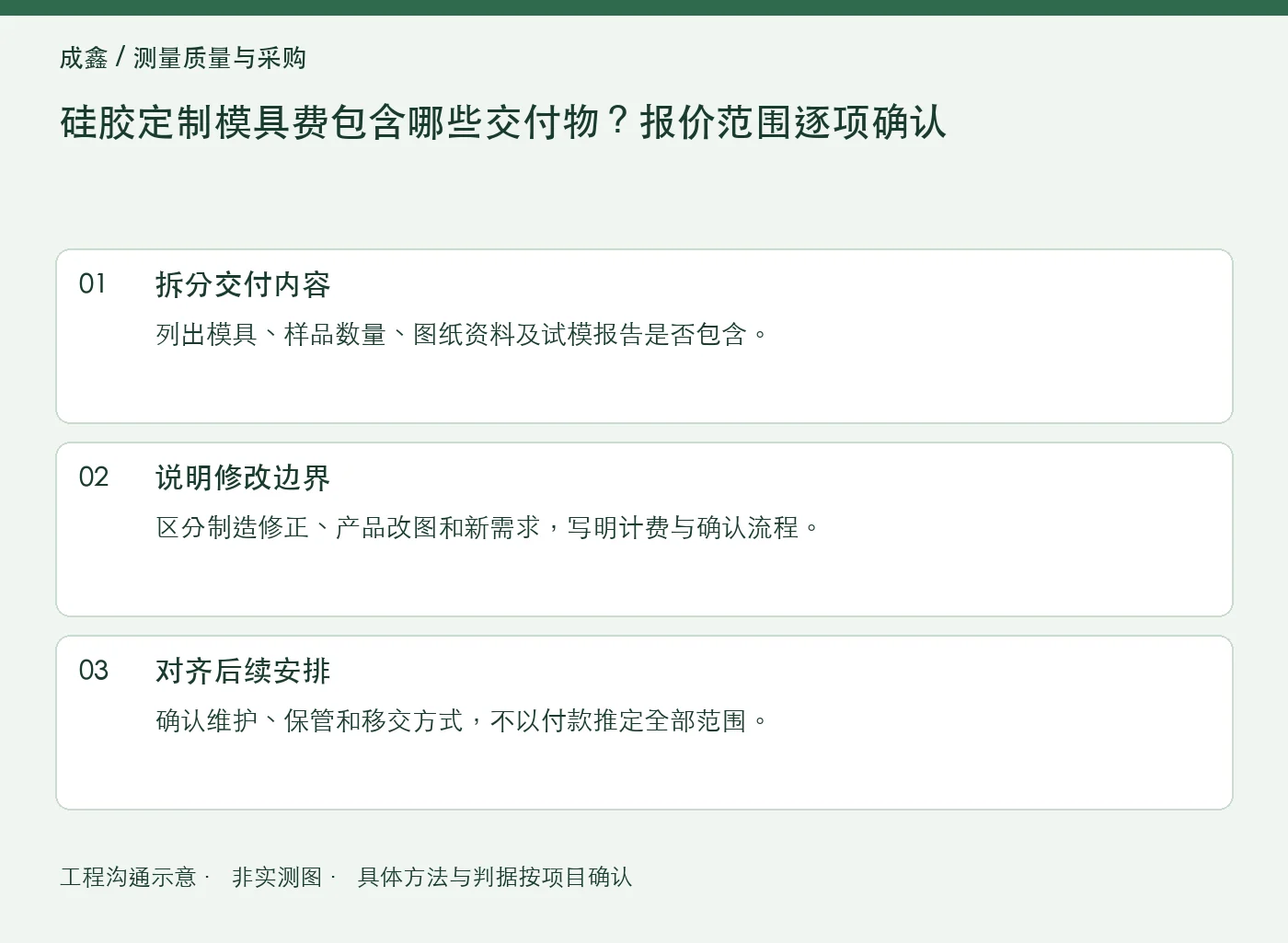 硅胶定制模具费包含哪些交付物？报价范围逐项确认：工程核对示意