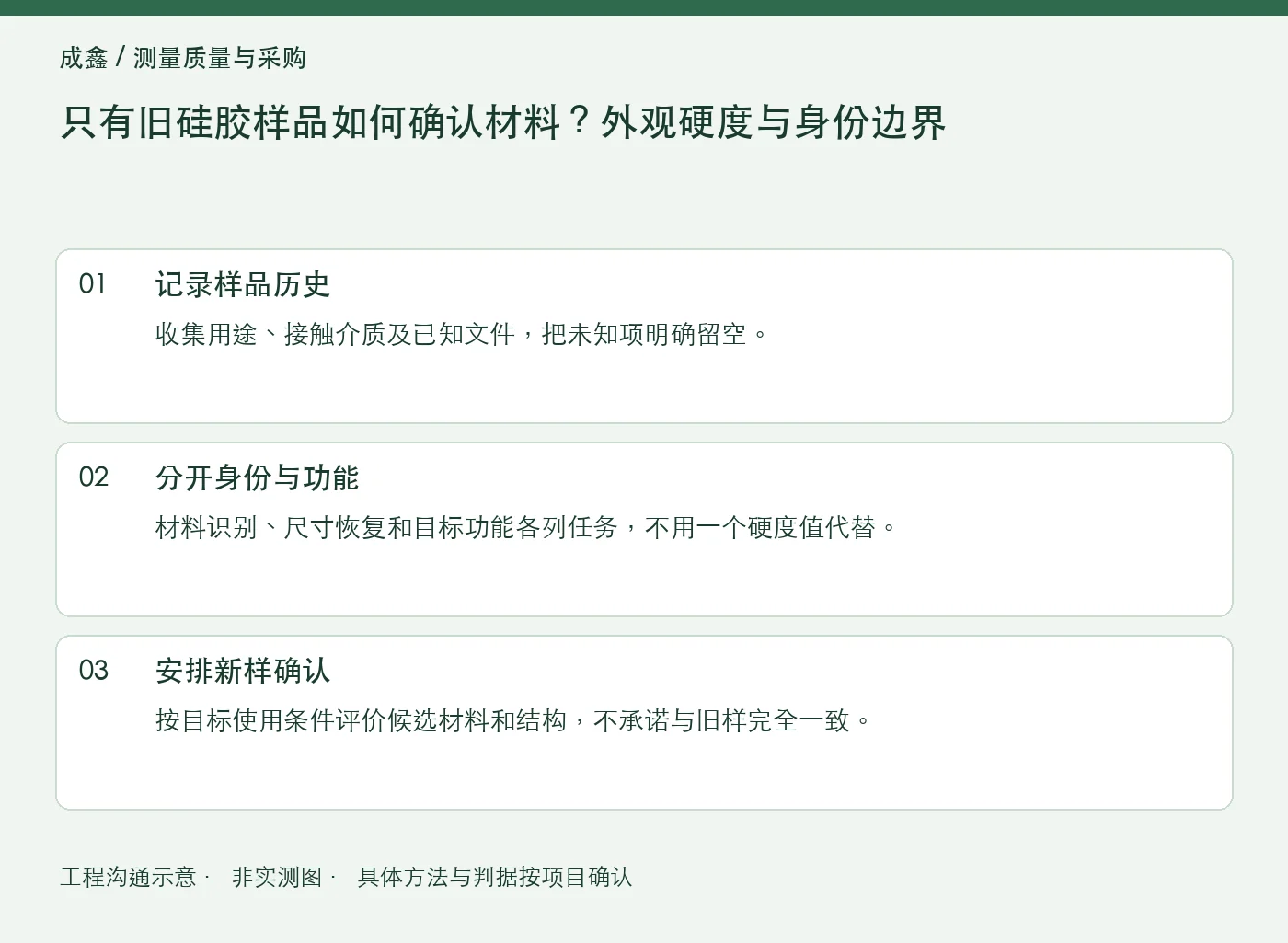 只有旧硅胶样品如何确认材料？外观硬度与身份边界：工程核对示意