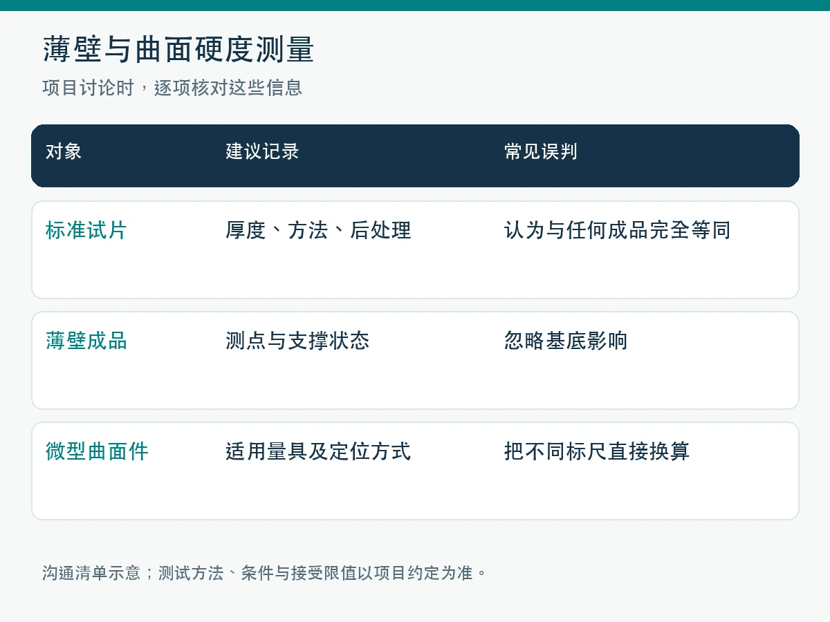 薄壁与曲面硬度测量项目核对清单图