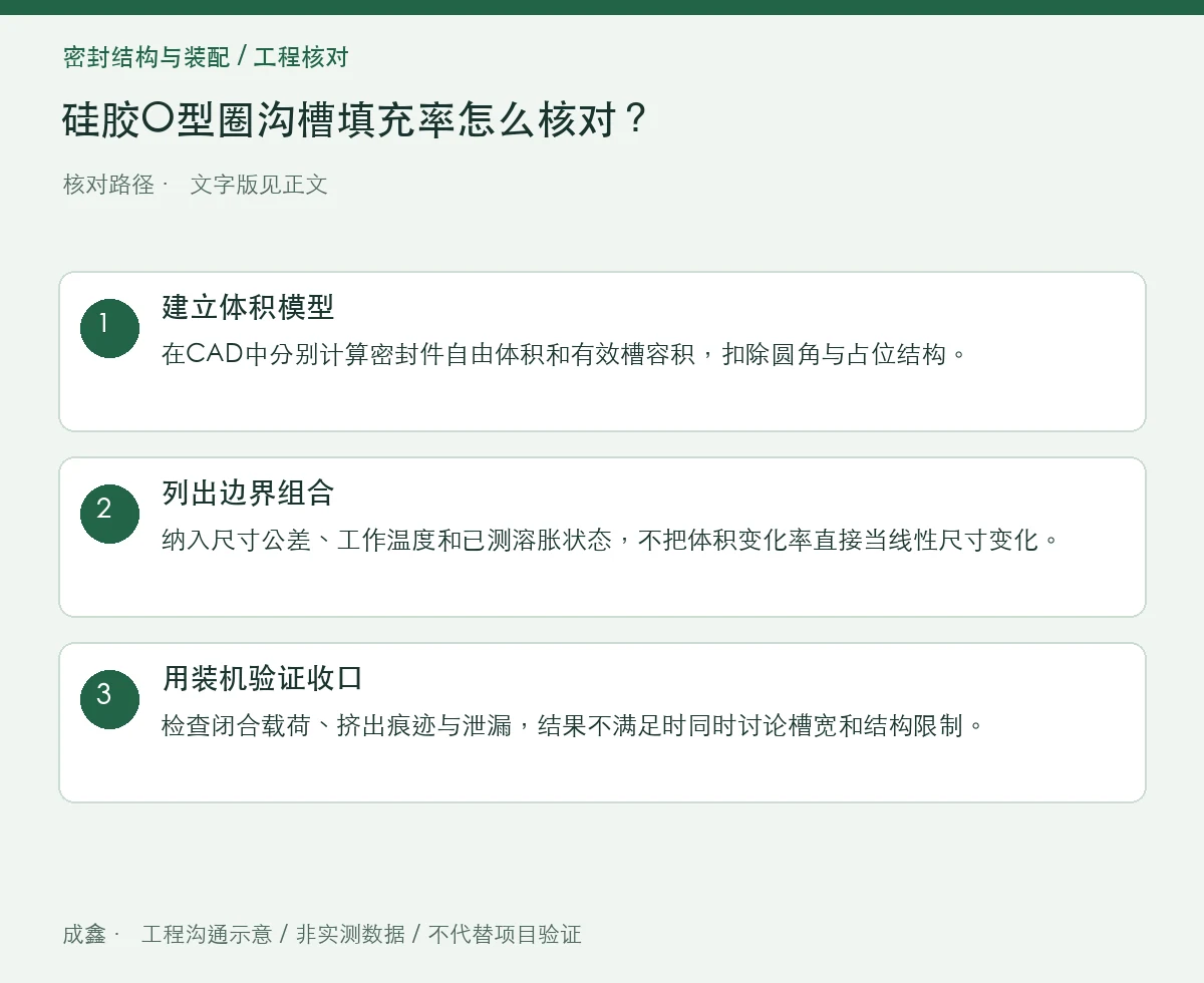 硅胶O型圈沟槽填充率怎么核对?给热膨胀和介质溶胀留出空间 三步核对图