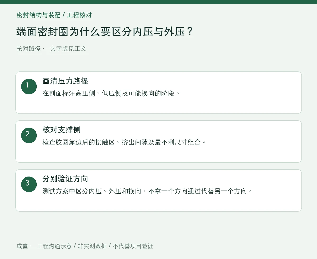 端面密封圈为什么要区分内压与外压？沟槽定位边界检查：原创工程核对路径示意