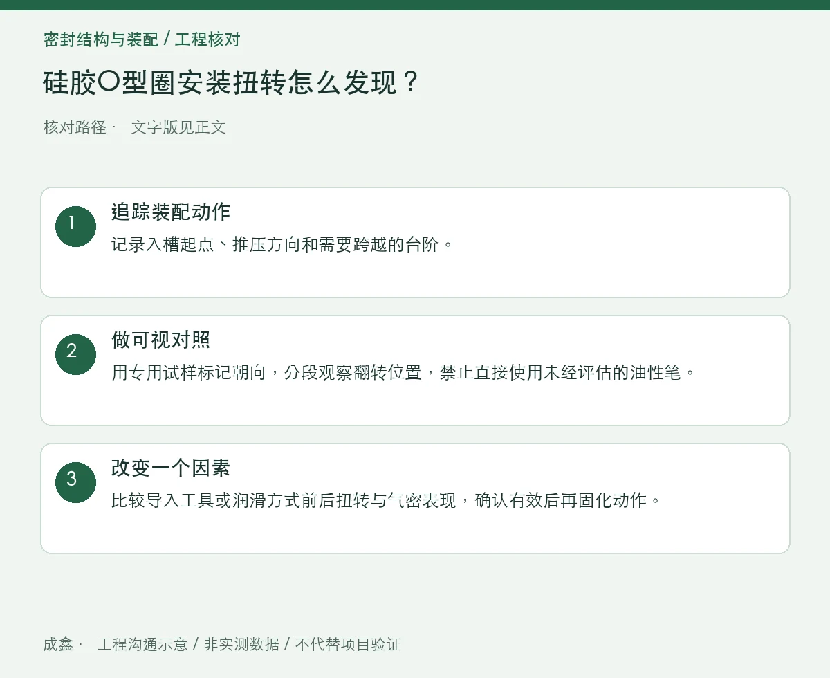 硅胶O型圈安装扭转怎么发现？见证标记与装配路径排查 三步核对图