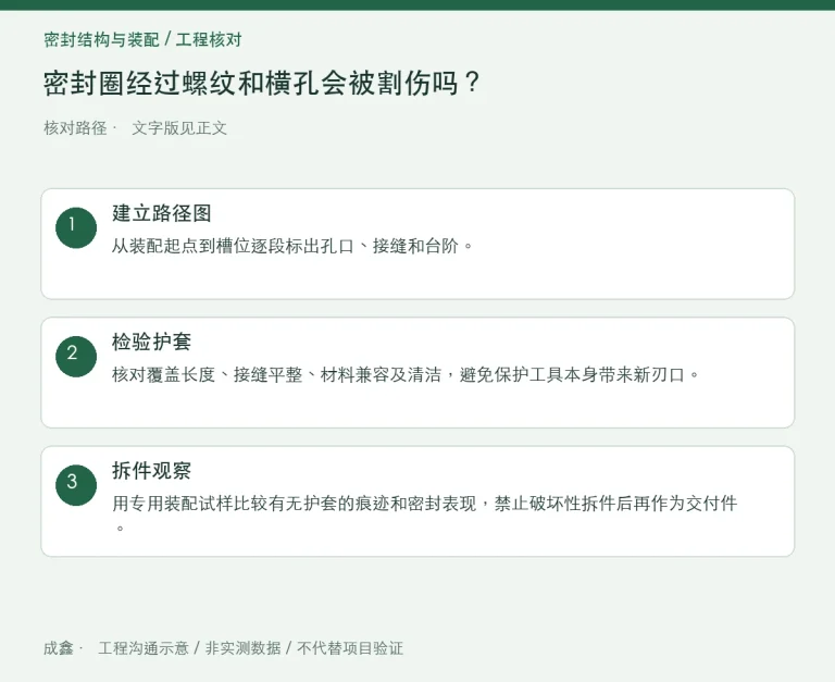 密封圈经过螺纹和横孔会被割伤吗？导入护套怎么验证：原创工程核对路径示意