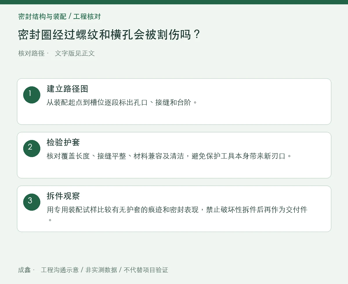 密封圈经过螺纹和横孔会被割伤吗?导入护套怎么验证 三步核对图