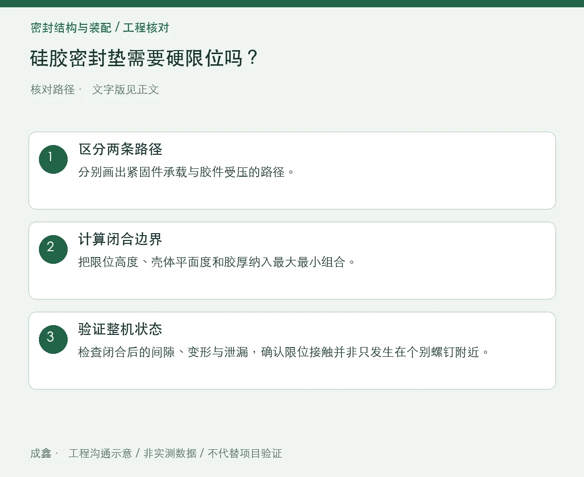 硅胶密封垫需要硬限位吗?把螺钉预紧与胶件压缩分开控制 三步核对图