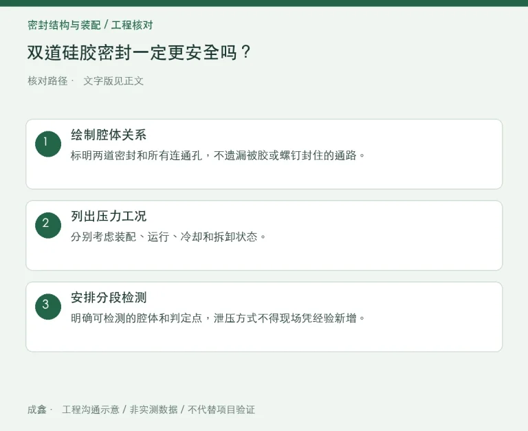 双道硅胶密封一定更安全吗？中间腔困压与排气设计检查：原创工程核对路径示意