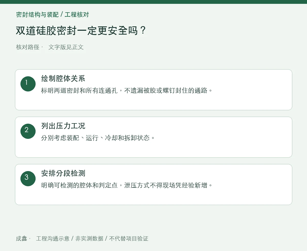 双道硅胶密封一定更安全吗?中间腔困压与排气设计检查 三步核对图