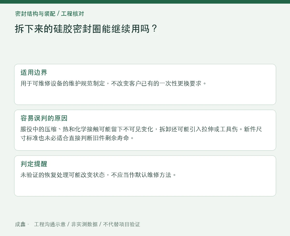 拆下来的硅胶密封圈能继续用吗?维修复用的判定资料 适用边界与判定提醒图